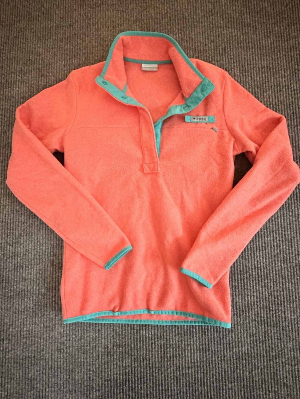 Columbia PFG Women’s XS Fleece Pullover Coral Teal Snap Neck Fishing FL6152